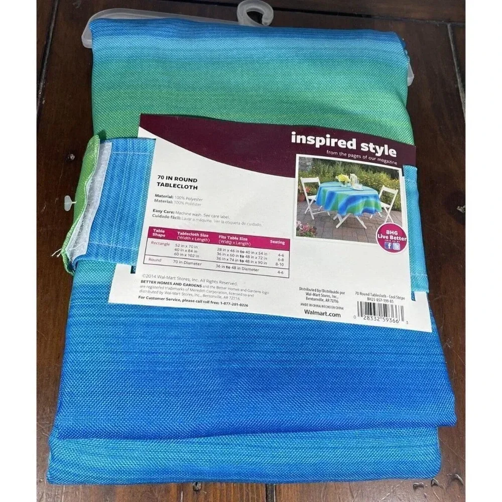 Better Homes‎ and Gardens Cool Stripe 70” Round Tablecloth NEW UV Resistant